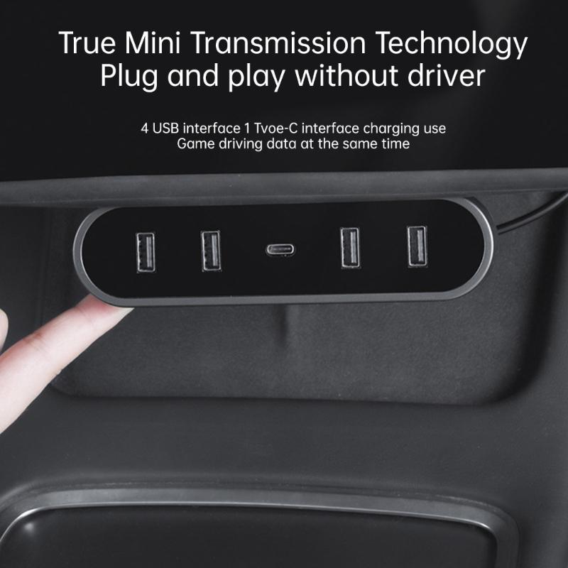Compatible For Car 3/Y Glovebox Shunt Expansion Splitter Hub Ports Fast Charging Adapter HUB Docking Station Foldable