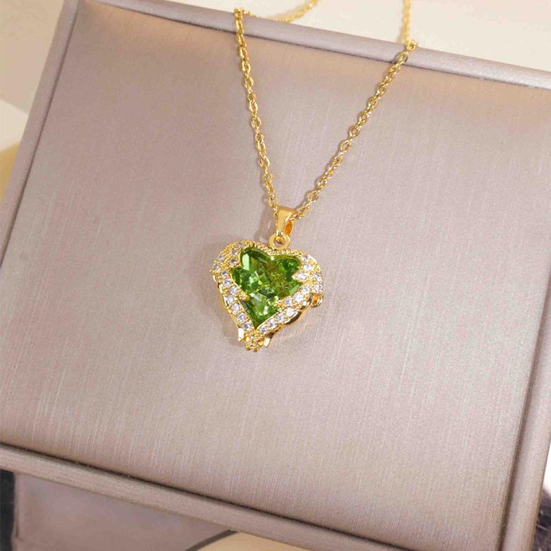 Korean Style Heart Necklace for Women - Light Luxury Clavicle Chain with Zirconium and Colored Crystal Pendant