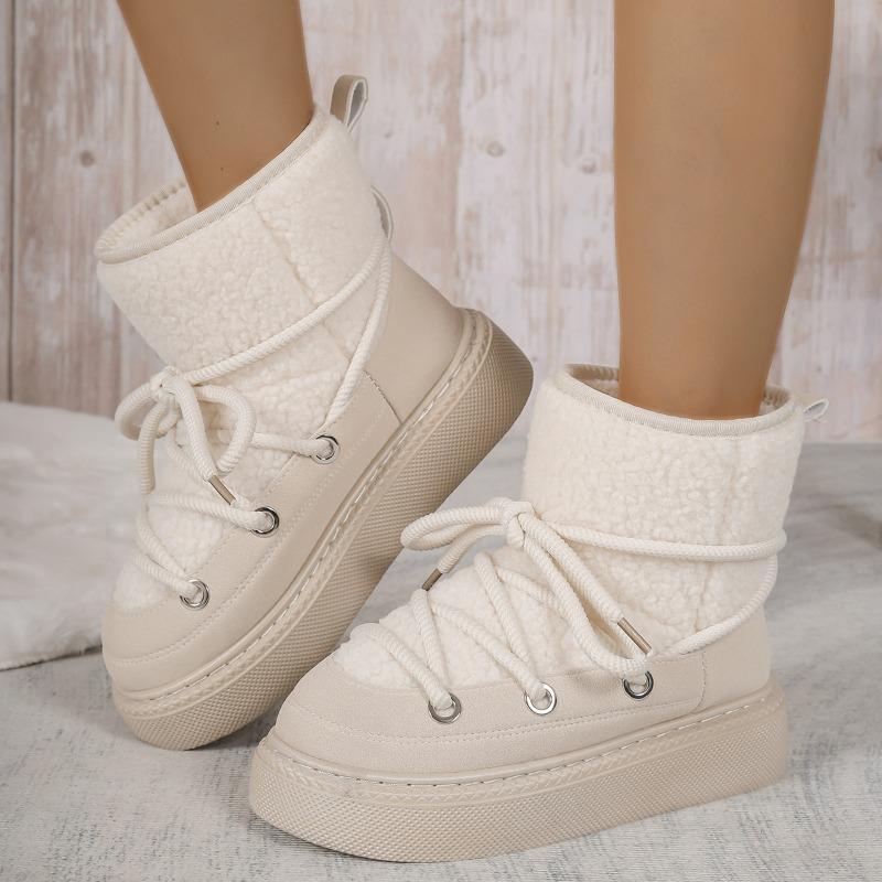 2025 New Arrival Plus Size Fashionable Warm Thick-Sole Slip-On Women's Snow Boots with Front Lace-Up