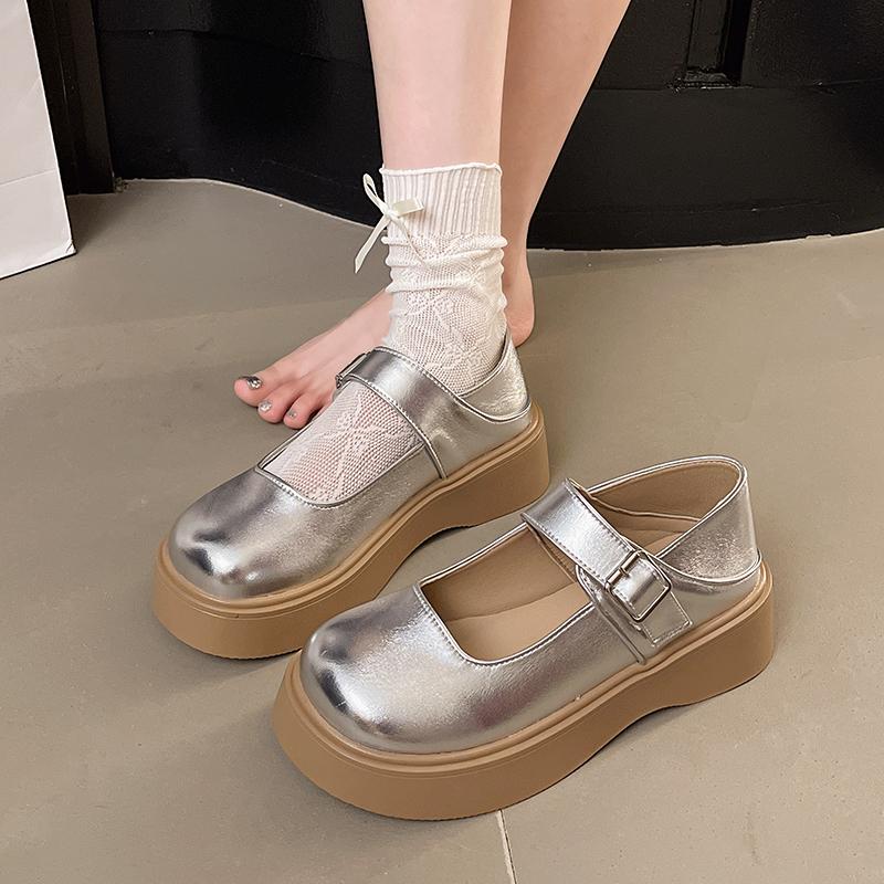 Fashion Platform Mary Jane Single Shoes Women's Fashion Round Toe Shallow Mouth One Strap Anti-Slip Wear-Resistant Low Top Shoes
