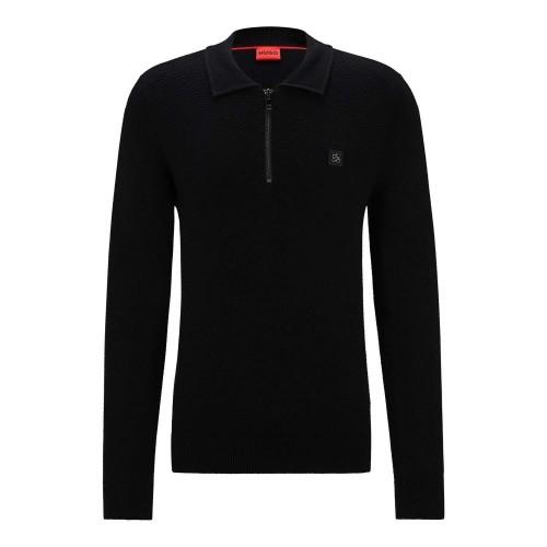 Hugo Mens Sastoon Stacked Logo Knitted Quarter Zip Polo Shirt