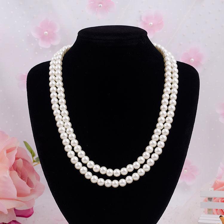 Cheongsam Glass Pearl Necklace Double-layer Women's Retro Small Fragrant Style Multi-layer Collarbone Chain French Neck Chain Sweater Chain
