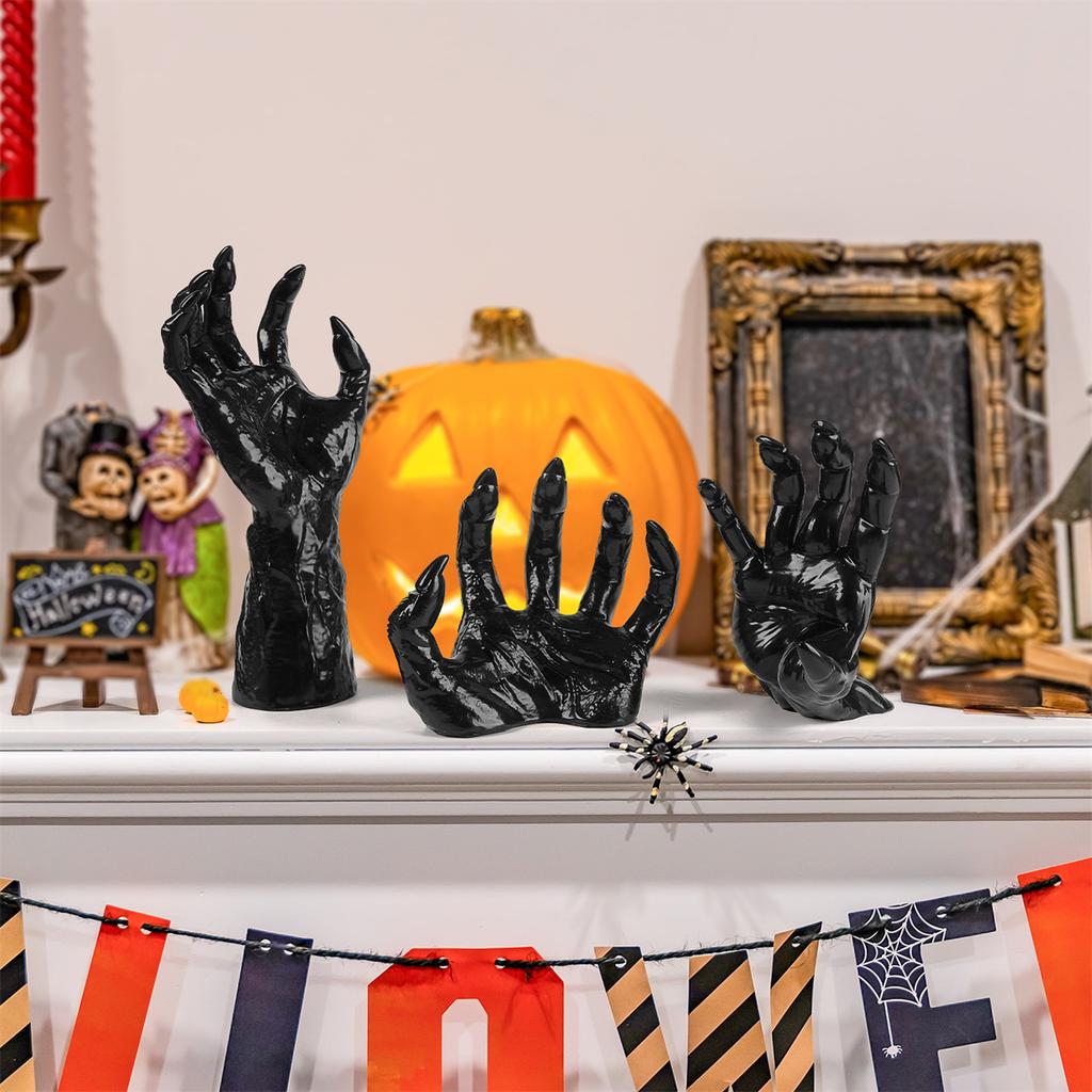 3Pcs Wall Mounted Creepy Ghost Hands with Tea Lights Candles, Spooky Goth Decor Black Horror Reaching Ghost Hands for Halloween