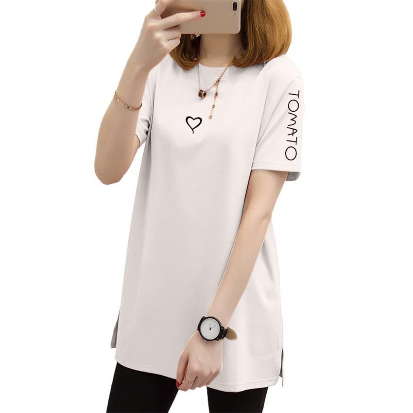 

Літня футболка з короткими рукавами Довгі топи з принтом серця з круглим вирізом. Повсякденні футболки XL білий