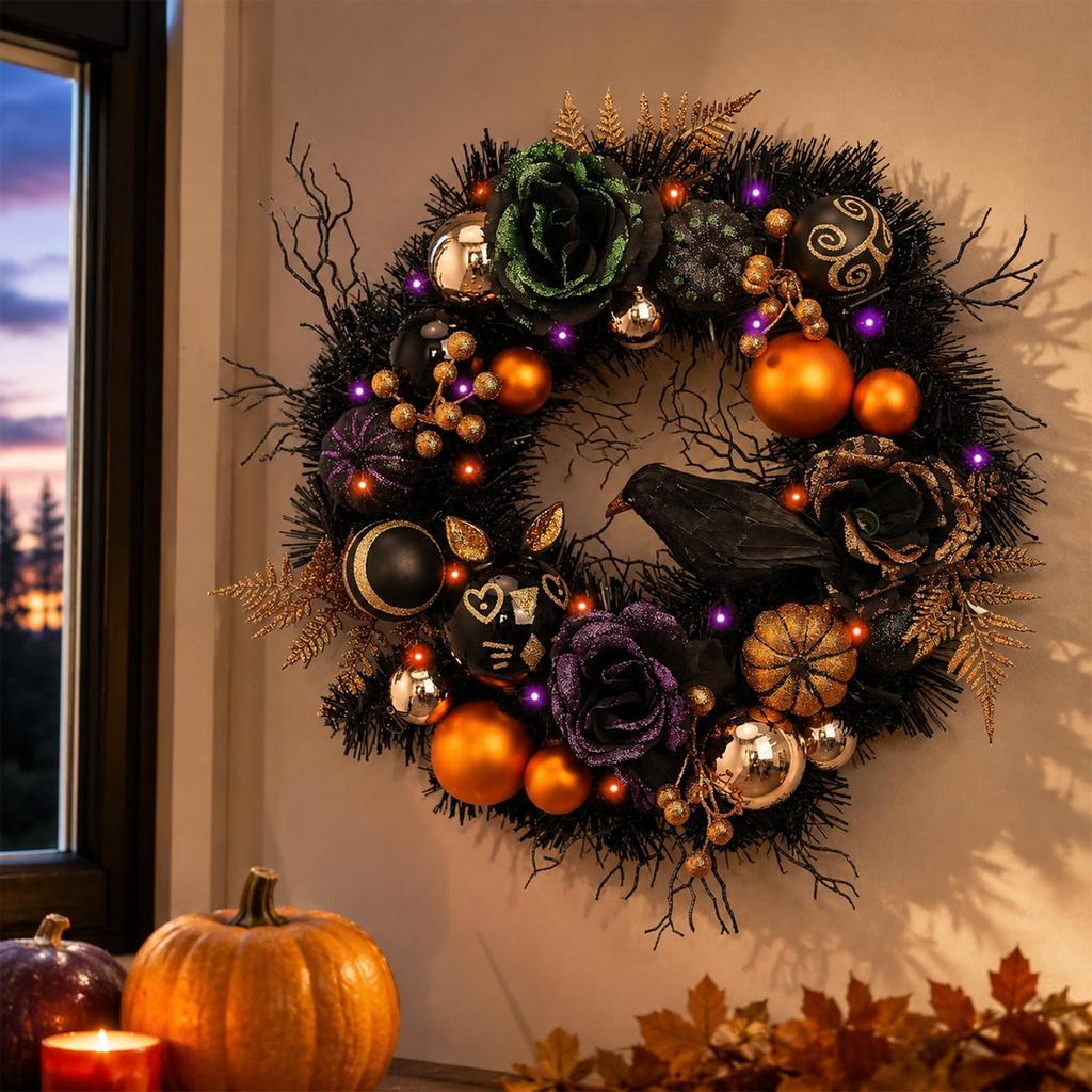 Halloween Wreath with Dry Twigs for Fall Door Decoration, Home Front Door Decor