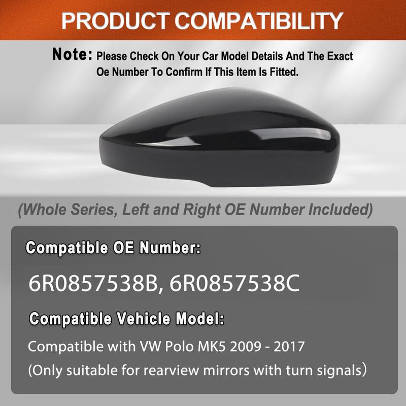 Car Left/ Right Side Door Wing Rearview Mirror Cover Caps Decoration For  VW Polo MK5 2009 - 2017 6R0857537B, 6R0857537C