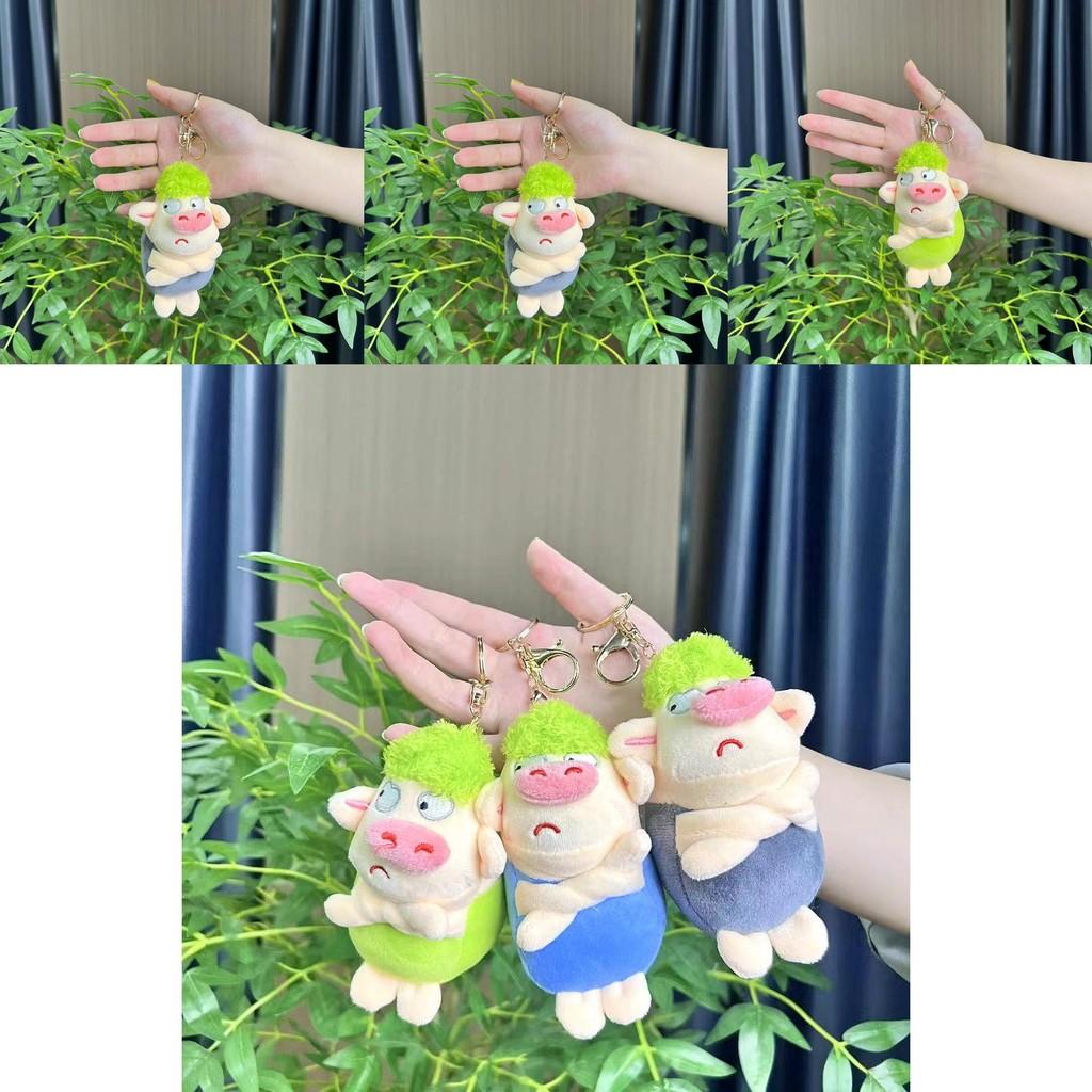 Charming Grey And Light Blue Plush Pig Doll Keychain Super Soft Material 13cm