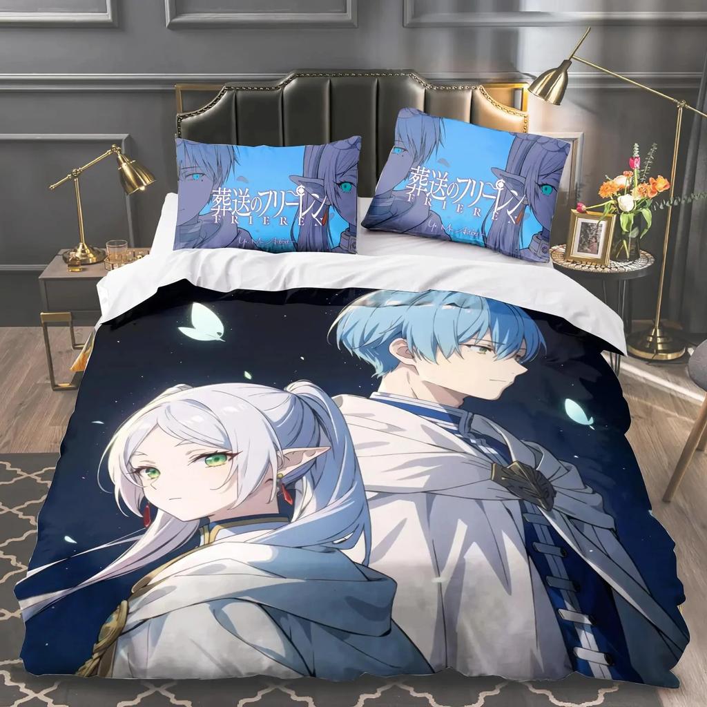 Set Biancheria da Letto Stampa 3D Anime Frieren per Bambini Ragazzi Ragazze Singolo Matrimoniale King Size Copripiumino Federa Biancheria da Letto Bambini Adulti Tessili per la Casa
