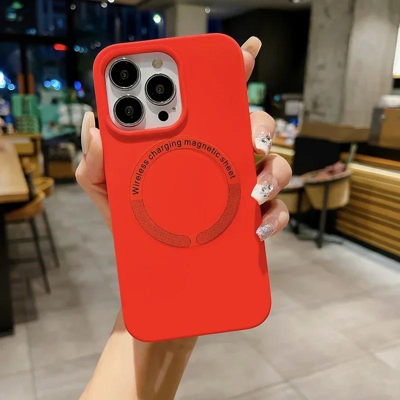 Liquid Silicone Phone Case For Apple iPhone 17 16 15 14 13 12 Pro Max Plus Air Magsafe Magnetic Wireless Charger funda