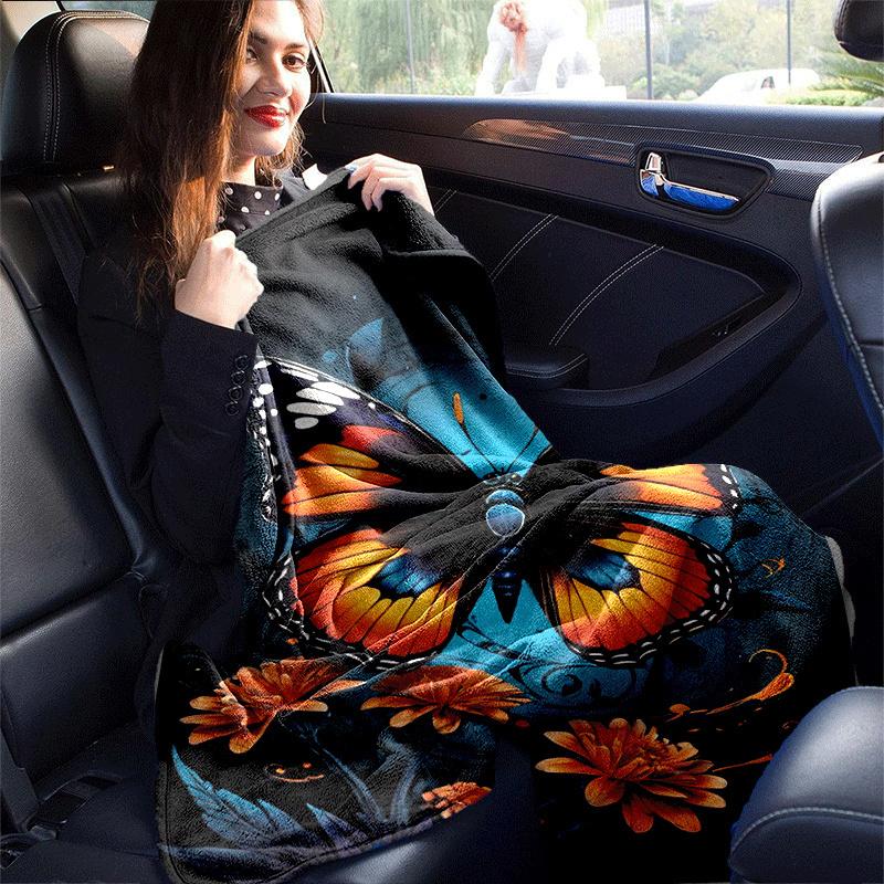 1pc Butterfly Printing Lightweight Flannel Blanket, Comfortable and Warm Blanket, for Camping Sofa Bed and Couch Office, Suitable for Gift Bl