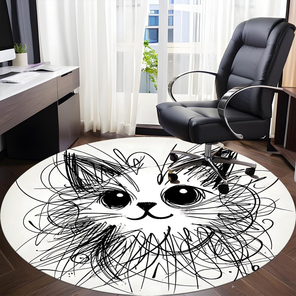 1pc Cat Whiskers Office Round Area Rug, Indoor Mat Suitable ForOffice, Under Office Chairs Bedroom Living Room Home Decor, Room Deco u46