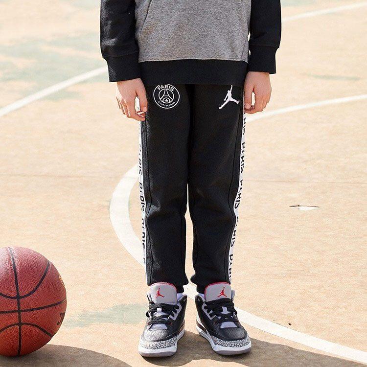 Jordan Knitted Sweatpants Side Logo Fabric Print Elastic Waistband Fleece Lined Elastic Cuff Black Kids' 956619-023
