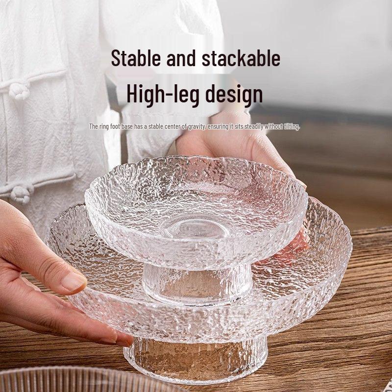 Glass Fruit Plate - Elegant High-Footed Dessert and Snack Holder for Living Room Coffee Table.
