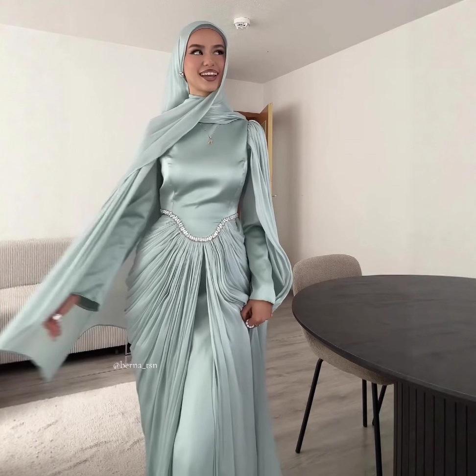 New European and American Women's Clothing Light Luxury Elegant Diamond-encrusted Splicing Waist Robe Dress