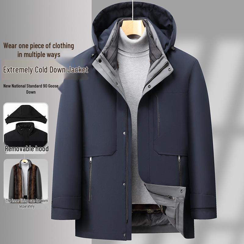 Men's Middle-Aged & Elderly Plus Velvet Warm Winter Down Jacket with Goose Down Liner