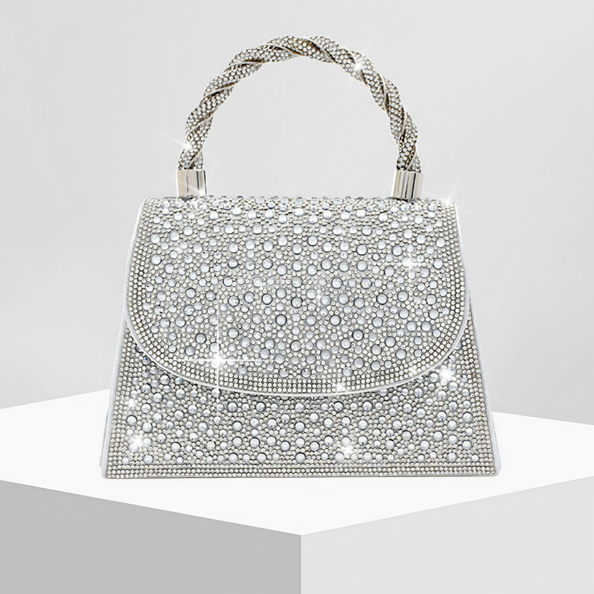 

New Dinner Bag Shiny Rhinestone Tote Bag Banquet Bag Handbag Evening Bag Dress Bag Luxury серебряный