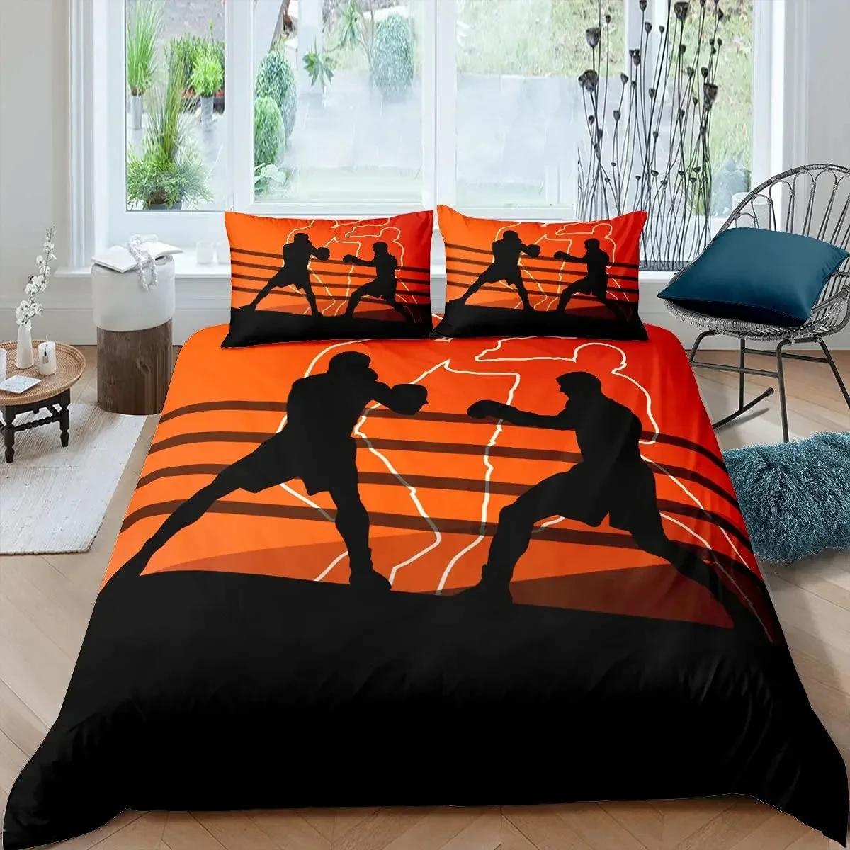 

Comforter Boxing Sports Games Theme Twin Bedding Set Microfiber Boxing Gloves Athlete Silhouette Queen King Take That Punch Comforter (quilt)-EU Single(135*200cm)3pcs