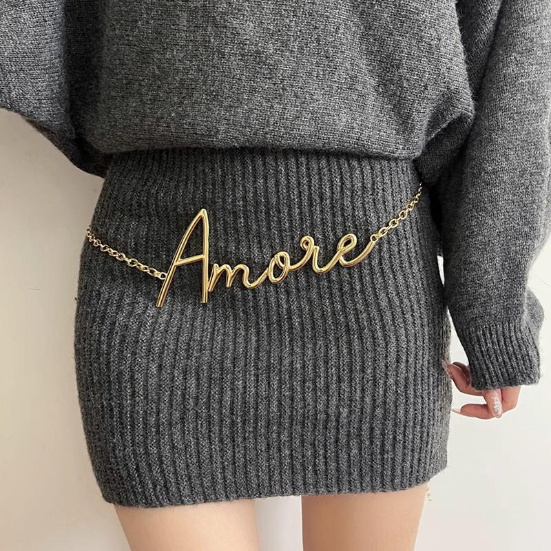 2025 Retro Gold Letter Waist Chain for Women: High-End Metal Belt for Skirts and Pants
