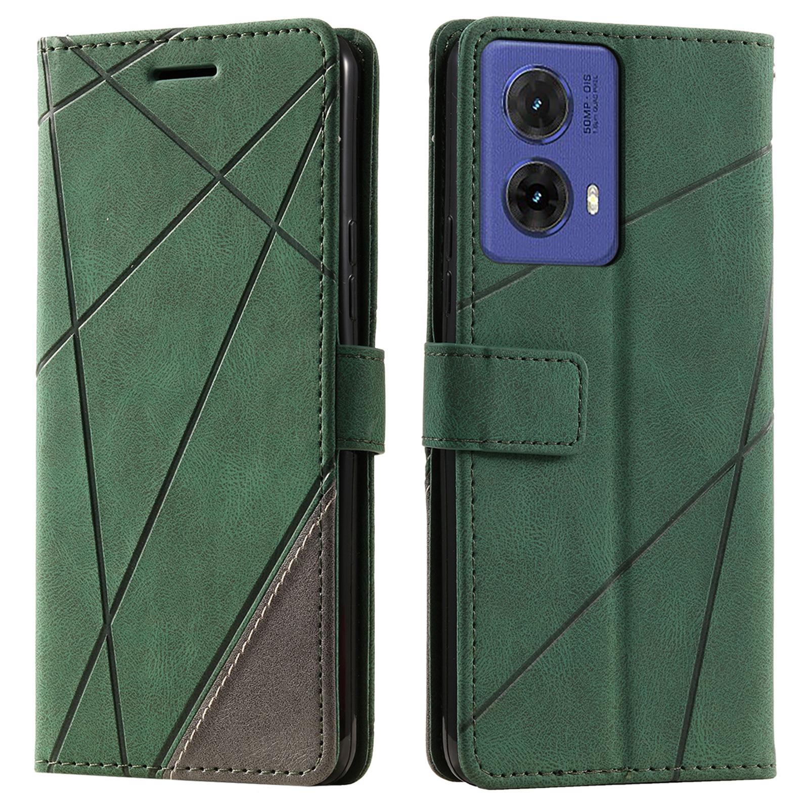 

For Motorola Moto G85 5G/S50 Neo 5G Case Imprinted Lines PU Leather Splicing Wallet Phone Cover D