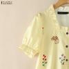 ZANZEA Women Casual Square Collar Loose Floral Prin Short Sleeve Blouse