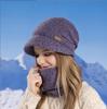 Conjunto de gorros cálidos, bufanda y gorro de invierno, gorro de punto cálido con protección contra el frío de terciopelo, conjunto de gorros de punto para mujer