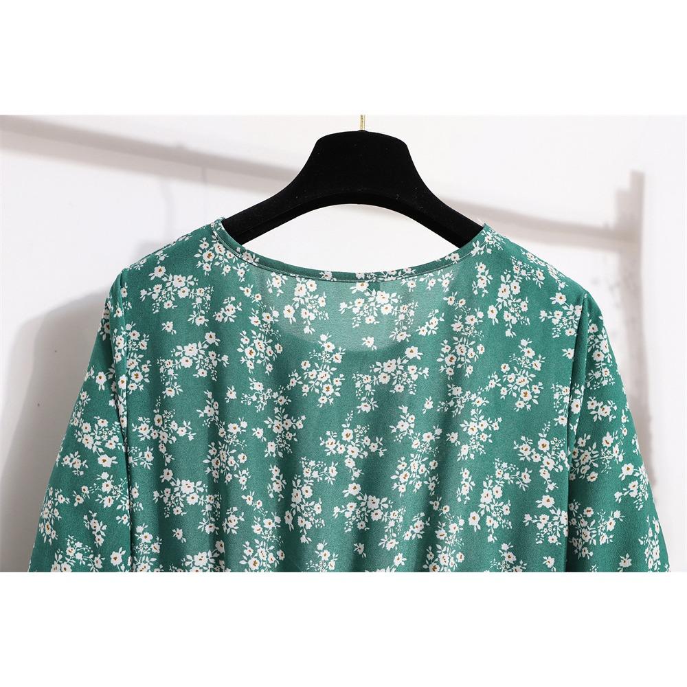 GMXIA Women's Fashion Spring Autumn Floral Print Long Sleeve O-Neck High Waist Casual Dresses