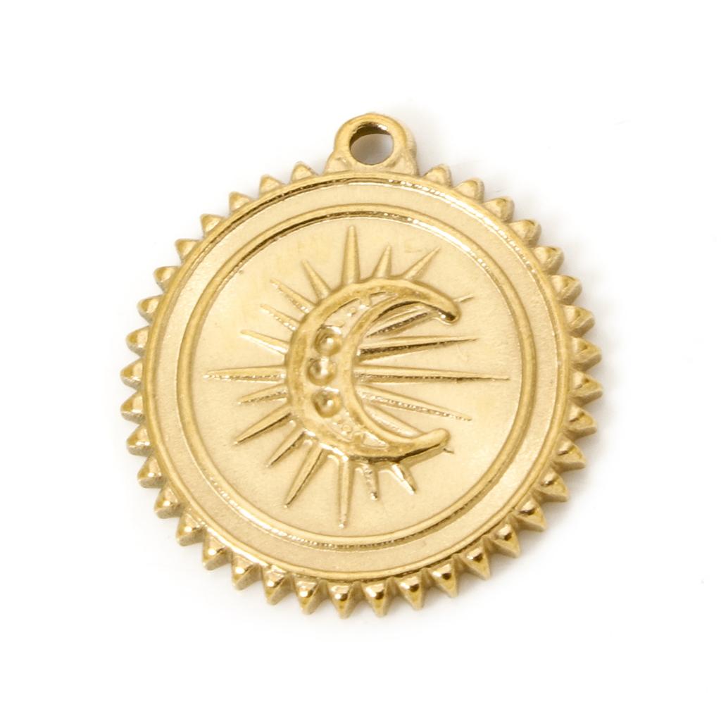2 PCs 304 Stainless Steel Charms 18K Real Gold Plated Sun Moon Cross Heart Pendants For DIY Necklace Jewelry Making Findings