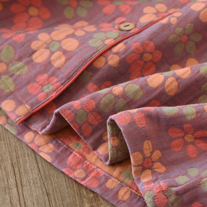 Pijamale de damă cu imprimeu floral etnic - Mânecă lungă, Bumbac pur, Gaze dublu strat, pentru Primăvară și Toamnă - Perfecte pentru femei de vârstă mijlocie și vârstnice.