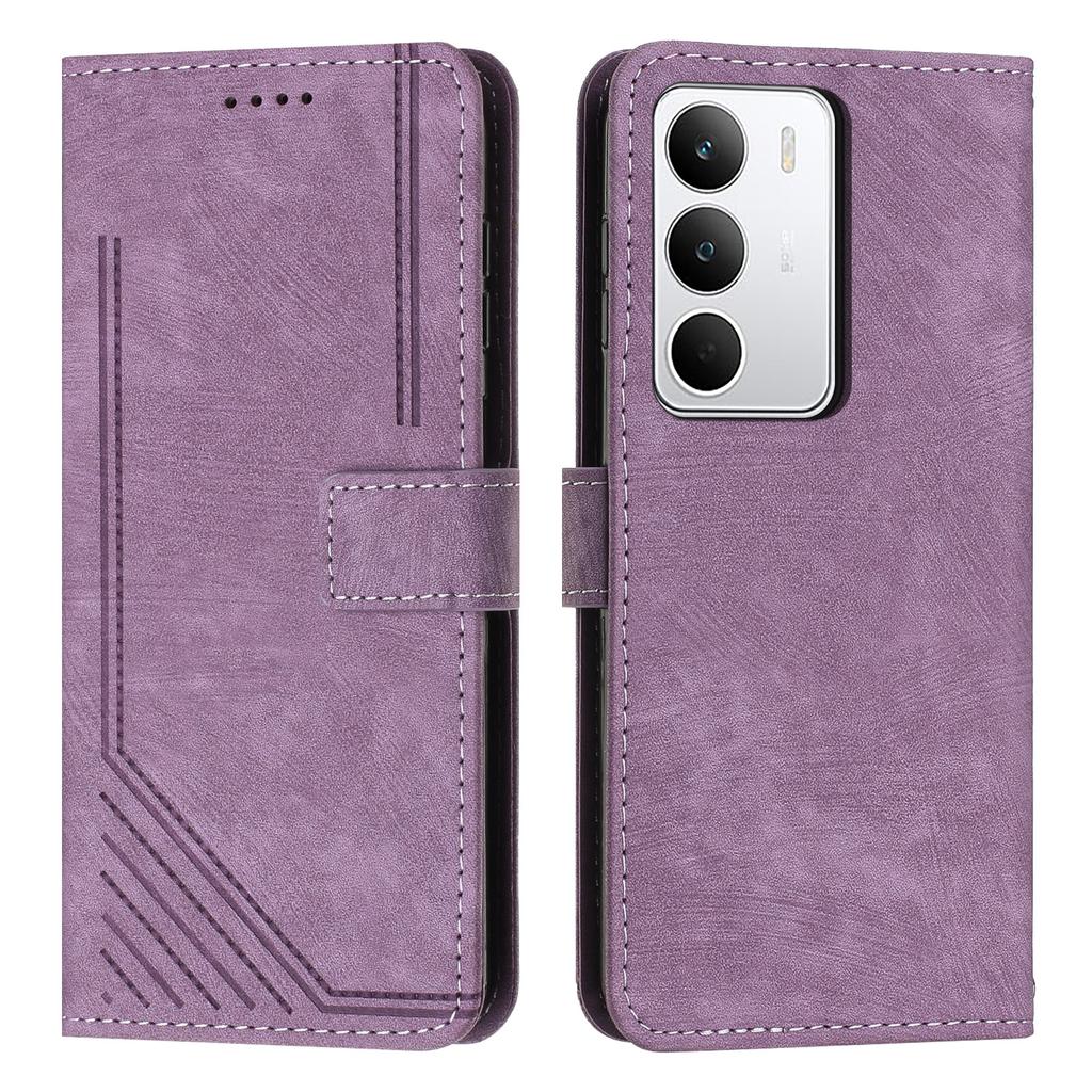 For Realme C71 4G Stand Case Imprinted Lines Leather Phone Cover