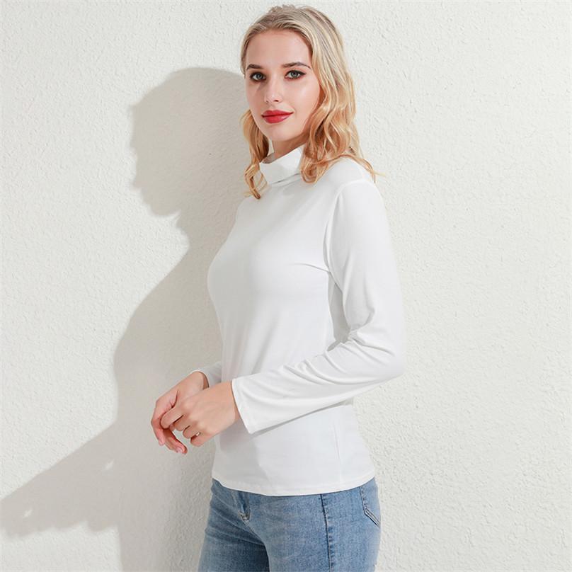 Modna koszula z długim rękawem w stylu koreańskim Damska jednokolorowa koszula z wysokim dekoltem Slim Basic