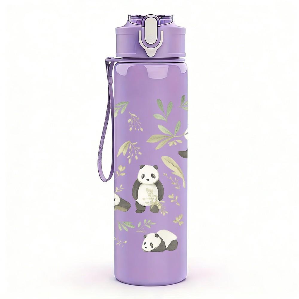 1 PZ Stampa a Griglia Ripetuta Panda Bambù 750ml Colore Plastica Borraccia Sportiva Tappo Flip-Top a Cannuccia Anti-perdita Per Sport Ufficio Uso Domestico