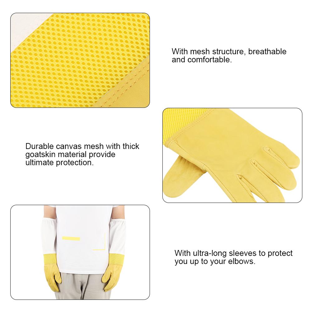 Pair Breathable Anti Bee Anti Sting Bee Gloves Long Sleeves Elastic Cuff with Mesh Beekeeper Protective Tool(XL )