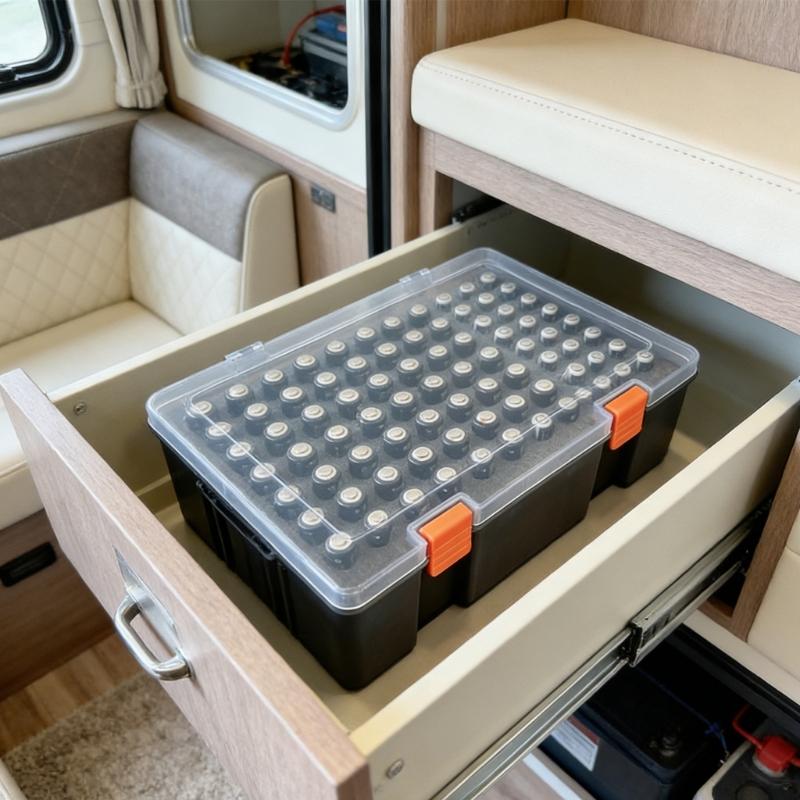 Big Capacity Battery Storage Case Holds 64 Normal And 36 Mini Batteries With Locking Lid For Easy Maintenance