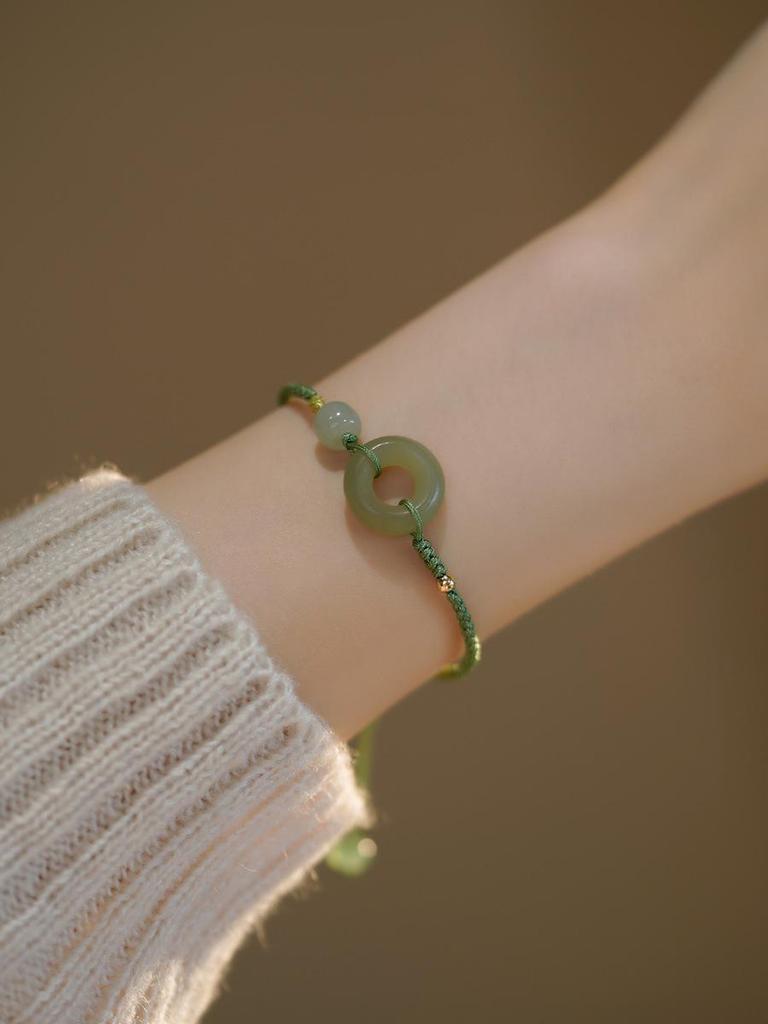 Bracelet Dianrun Jade Hetian Boucle de Paix Rétro - Cadeau Marée Nationale pour Femmes