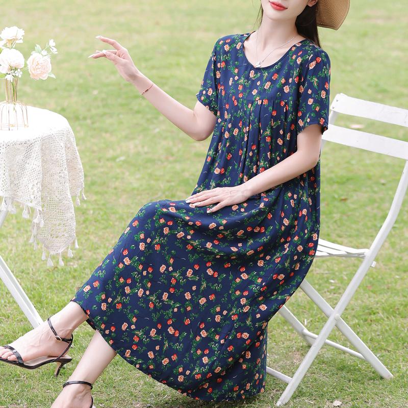 Elegantní dámské volné šaty plus size Letní šaty s krátkým rukávem Ležérní dlouhé šaty Dámské vintage oblečení