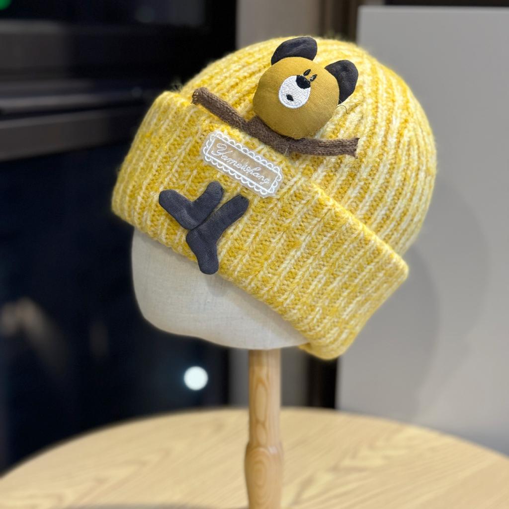 New Knitted Hat Female Cartoon Bear Winter Casual Warm Thickened Cute Ear Protection Hat Versatile Baotou Hat Trend