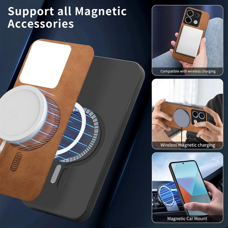 Luksus for Magsafe Magnetisk Deksel for Xiaomi 13t Poco X6 F6 Pro Redmi Note 14 13 Pro K70e 13c PU Lær Støtsikkert TPU Hybrid PC Ensfarvet Deksel