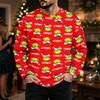 Men's Casual Loose Fit Long Sleeve Neck Tee with Christmas Print for Fall Winter
