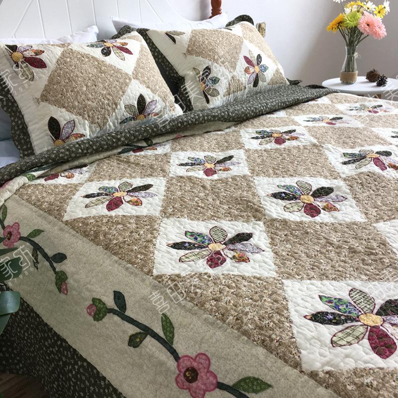 1PC/3PCS Printed Bedspread Queen Size Floral Cotton Quilt Bedding Set, Lightweight Summer Quilted Blanket for Bed Comforter