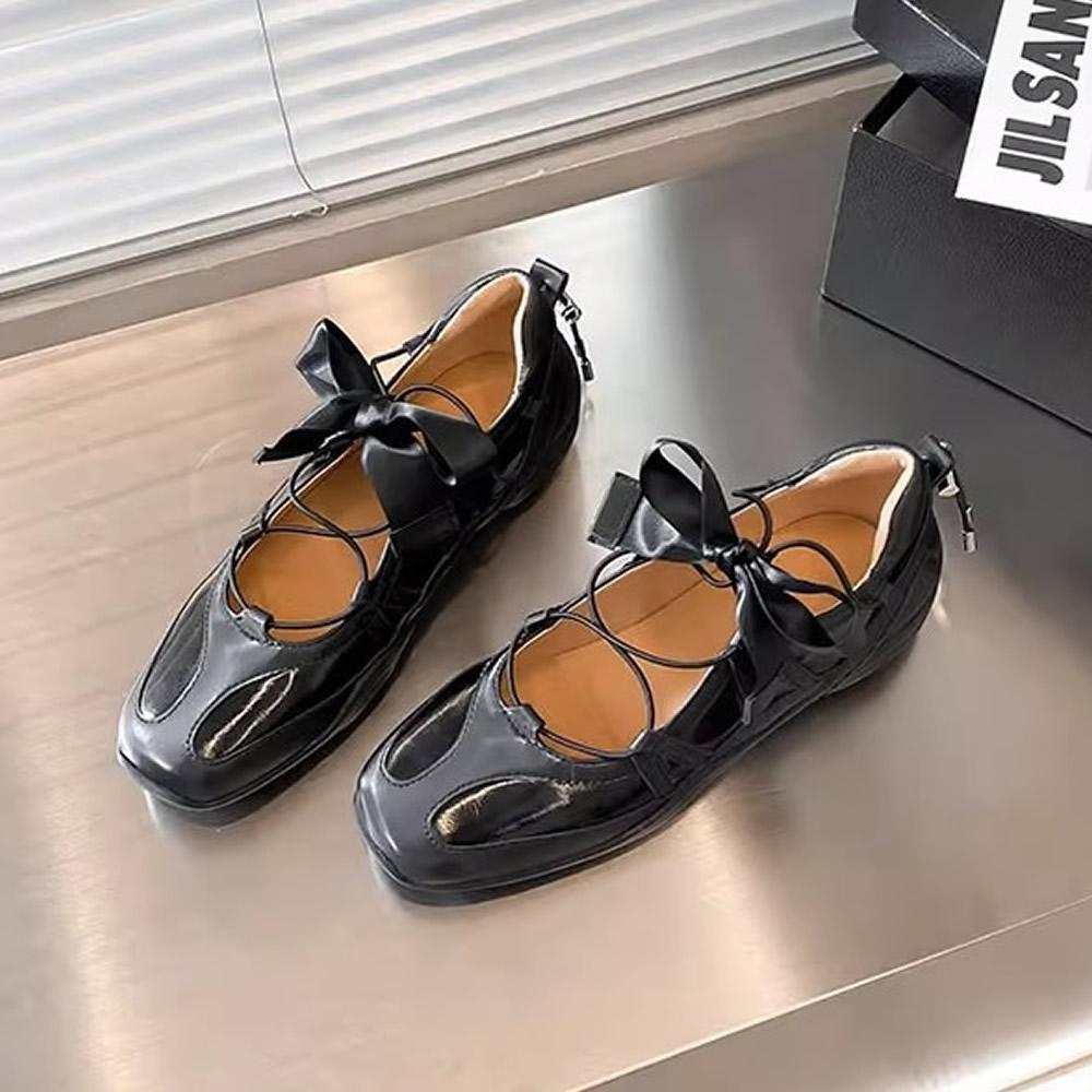 

Ballet Flat Sneakers Women s Thick Bottom Bowknot Hollow Out Shoes Fashion Designer Mary Jane Ballet Comfort Shoes Female 35 білий