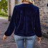 Spring and Autumn New Solid Color Pullover V-Neck Casual Temperament Commuter Button Long Sleeve Top Women