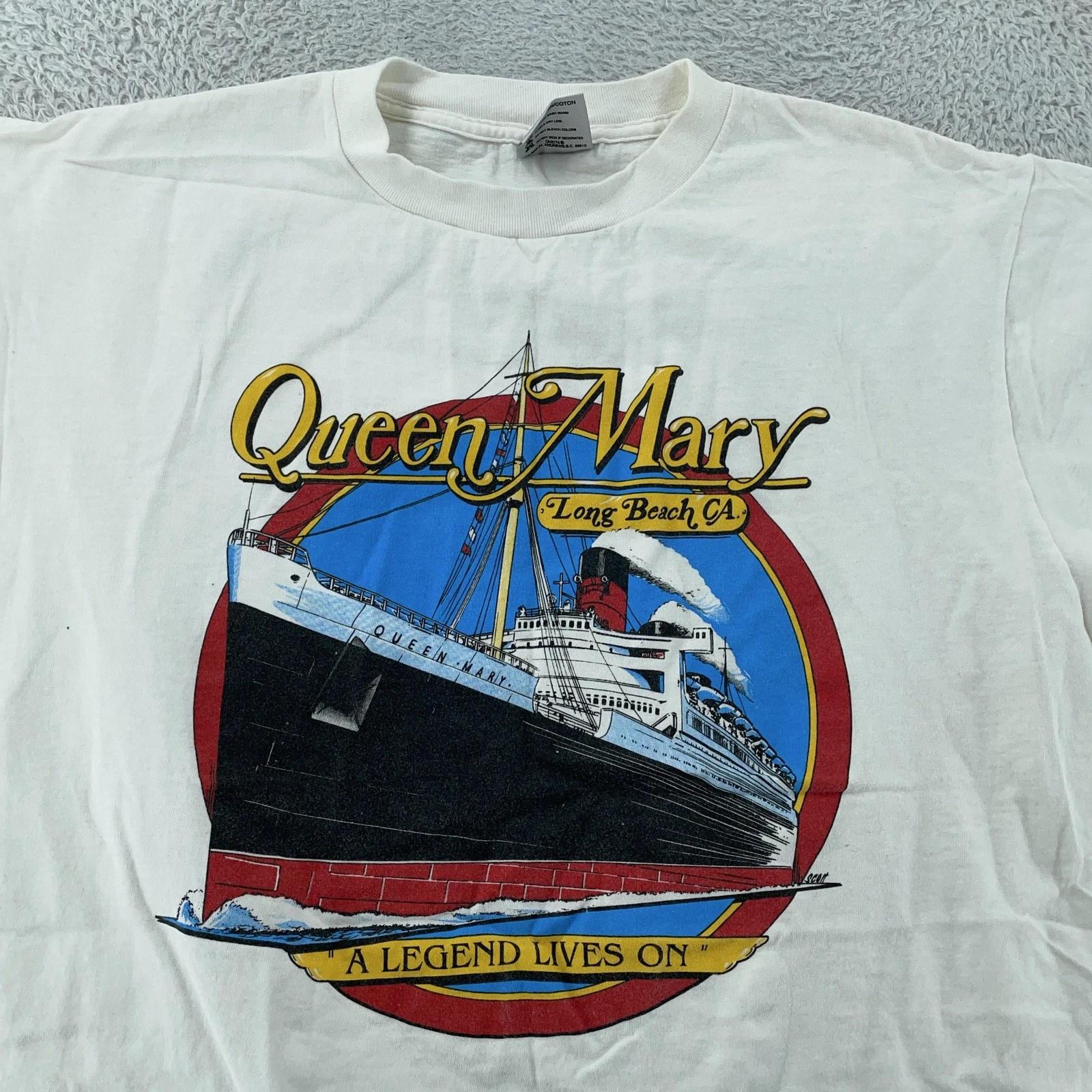 

Vintage Queen Mary Shirt Mens XL White Long Beach CA Graphic Ship Made USA 90s 4XL