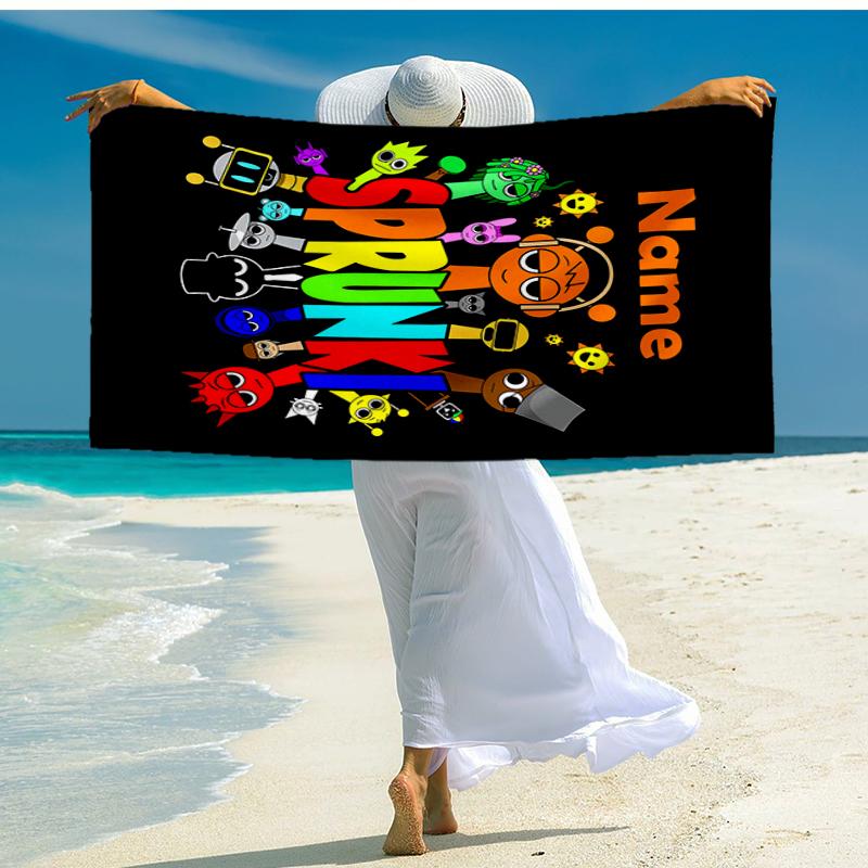 Custom Name Ultra-Soft Beach Towel with Sprunki Theme,Ideal for Pool - Camping, Diving - Perfect Travel Essential, Vibrant Beach Towel.