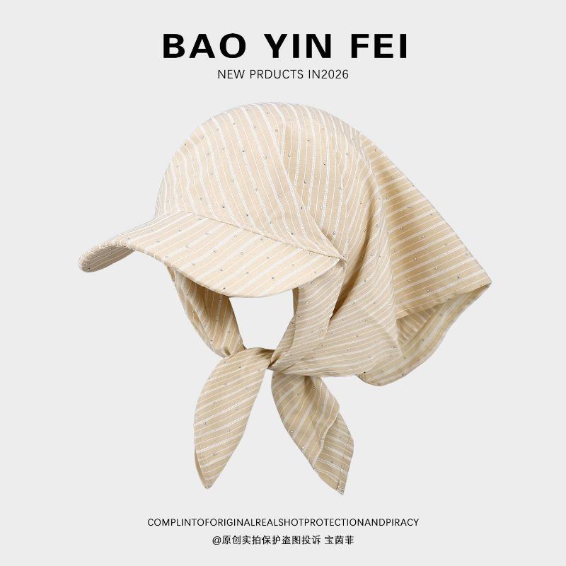 Japanese Rhinestone Stripe Design Strappy Triangle Headband Hat Women's Spring and Summer Fashion Y2k Street Shade Baseball Cap