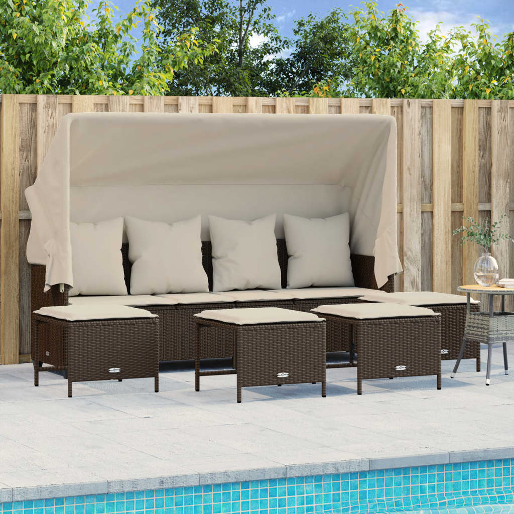Vidaxl 5-Cz. Garden Furniture Set With Cushions, Brown, Poly Rattan