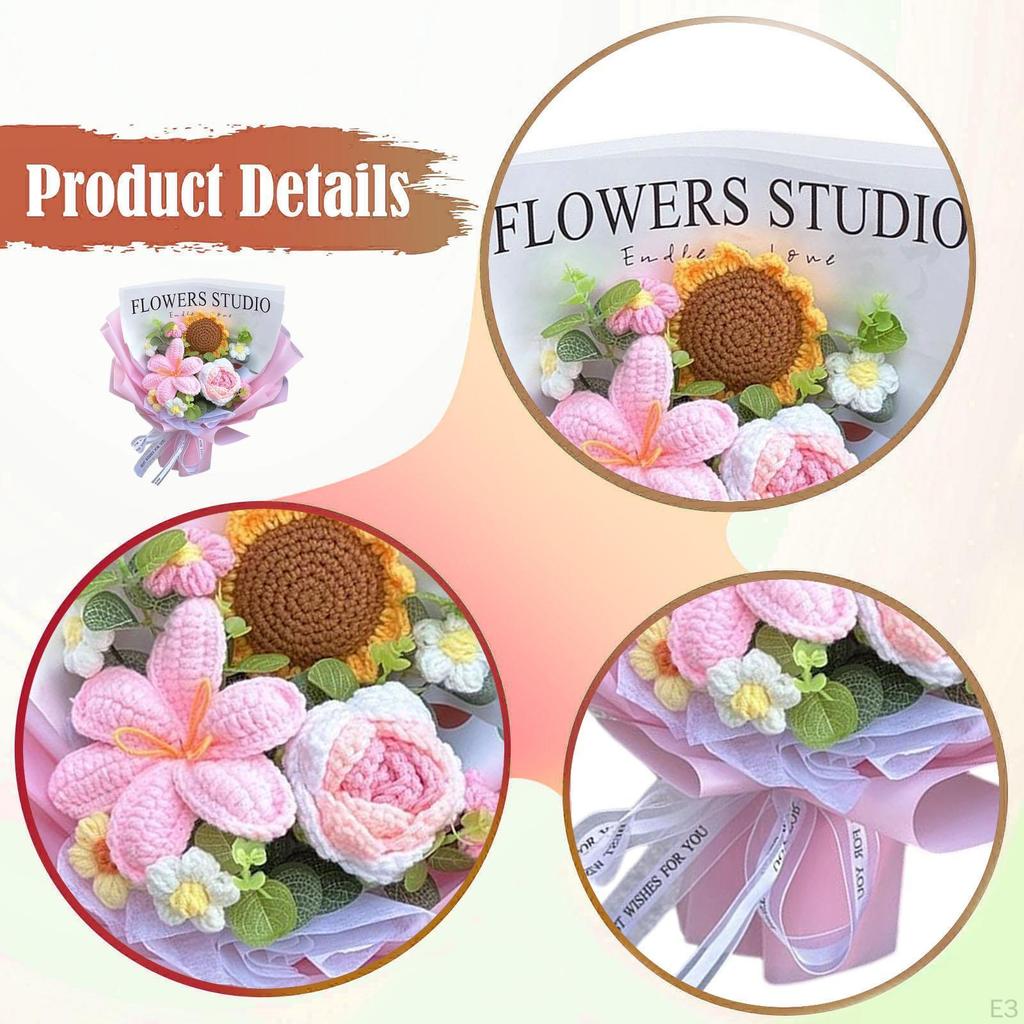 Completed Crochet Flowers Bouquet Artificial Valentine's Day Gifts Eternal Blessing for