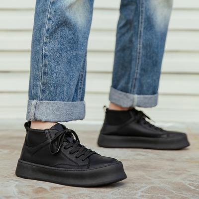 Winter Vintage Zwarte Heren Sneakers Leer Heren Skateboard Schoenen Comfort Vetersluiting Heren Skate Sneakers Dikke Zool Casual Board Schoen