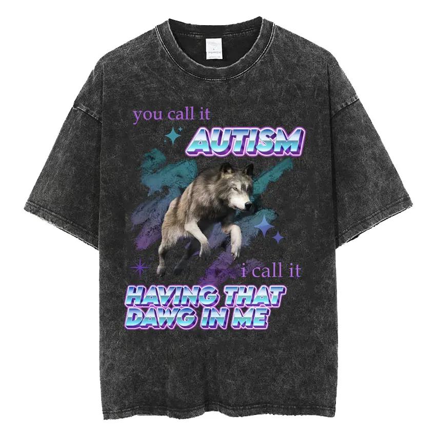 Tricou Meme Schelet Autism Amuzant Craniu Umor Mânecă Scurtă Tricouri Bărbați Femei Vintage Spălat Supradimensionat Bumbac Tricou