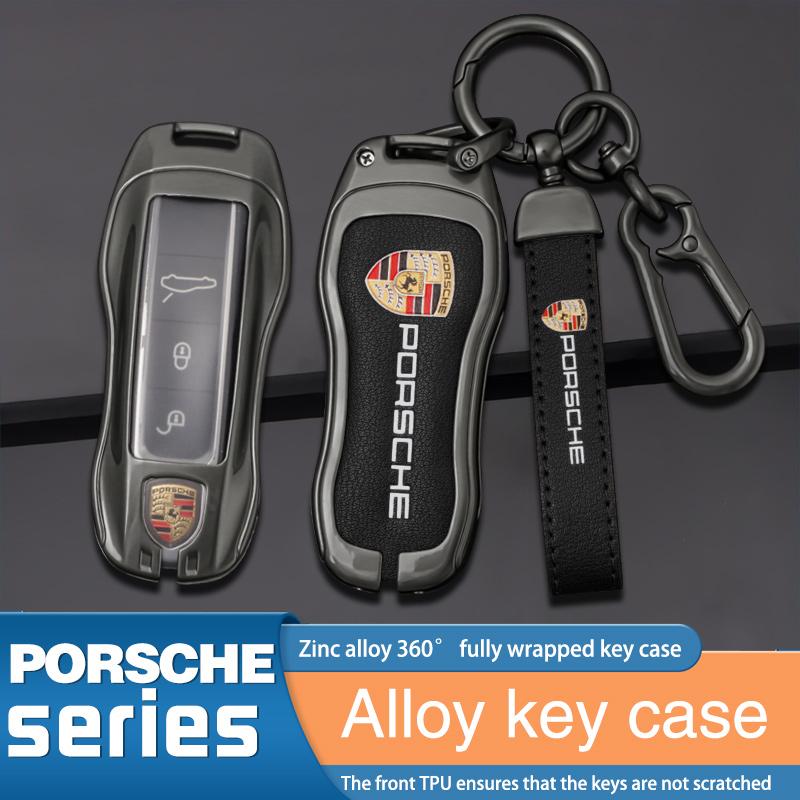 BMGB9 3 Buttons Zinc Alloy Leather Car Key Case Cover Key Shell For Porsche Cayenne Panamera Macan Cayman 718 911 Taycan Sticker