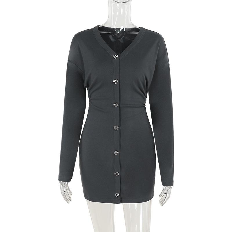 

Сексуальное трикотажное платье с глубоким V-образным вырезом и длинными рукавами на талии Женское осеннее темпераментное платье L серый